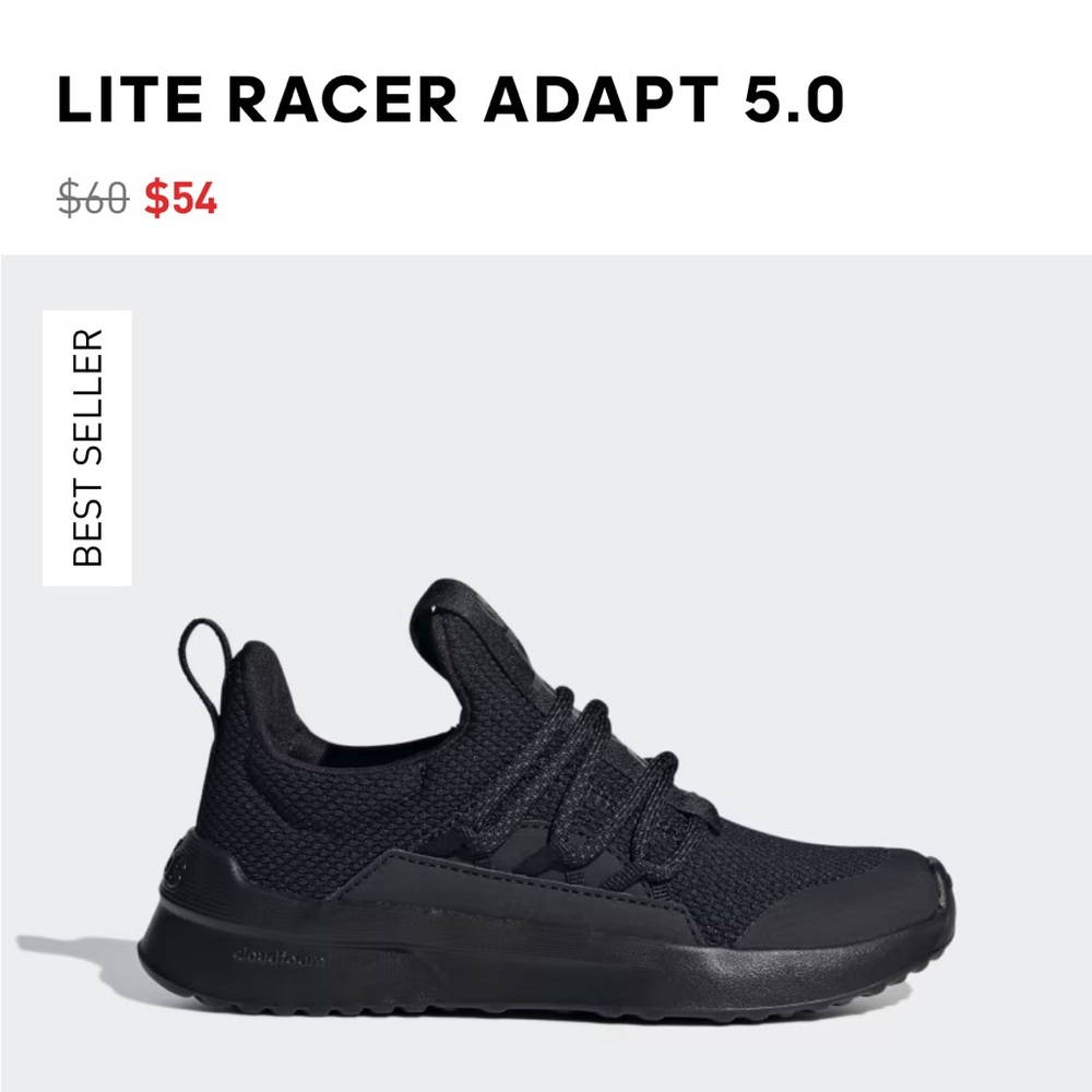 Adidas lite racer adapt 5.0 NWOB laceless kids sneaker
